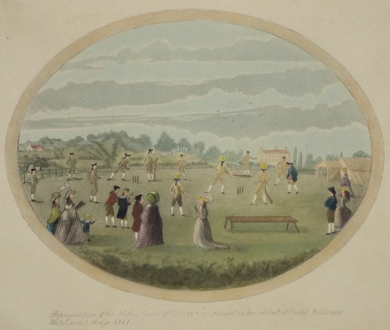 Etching with aquatint - Representation of the Noble Game of Cricket as played in the celebrated Cricket Field near White Conduit House 1787